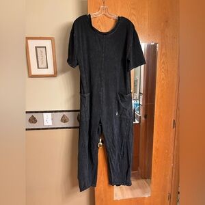 Free Peopke Movement Hotshot Black Short Sleeve Jumpsuit